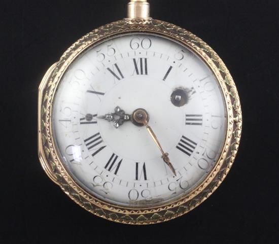 A late 18th century French three colour gold pocket watch, signed Dulac,